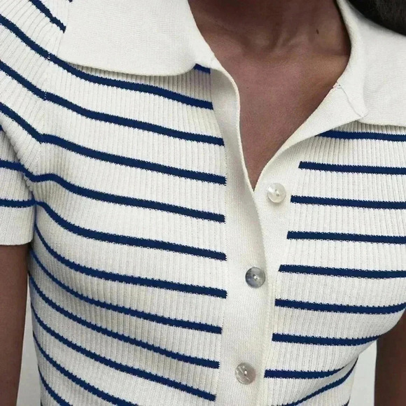 Multicolor Women's Button-Up Striped Knit Sweater - Picture 4 of 7